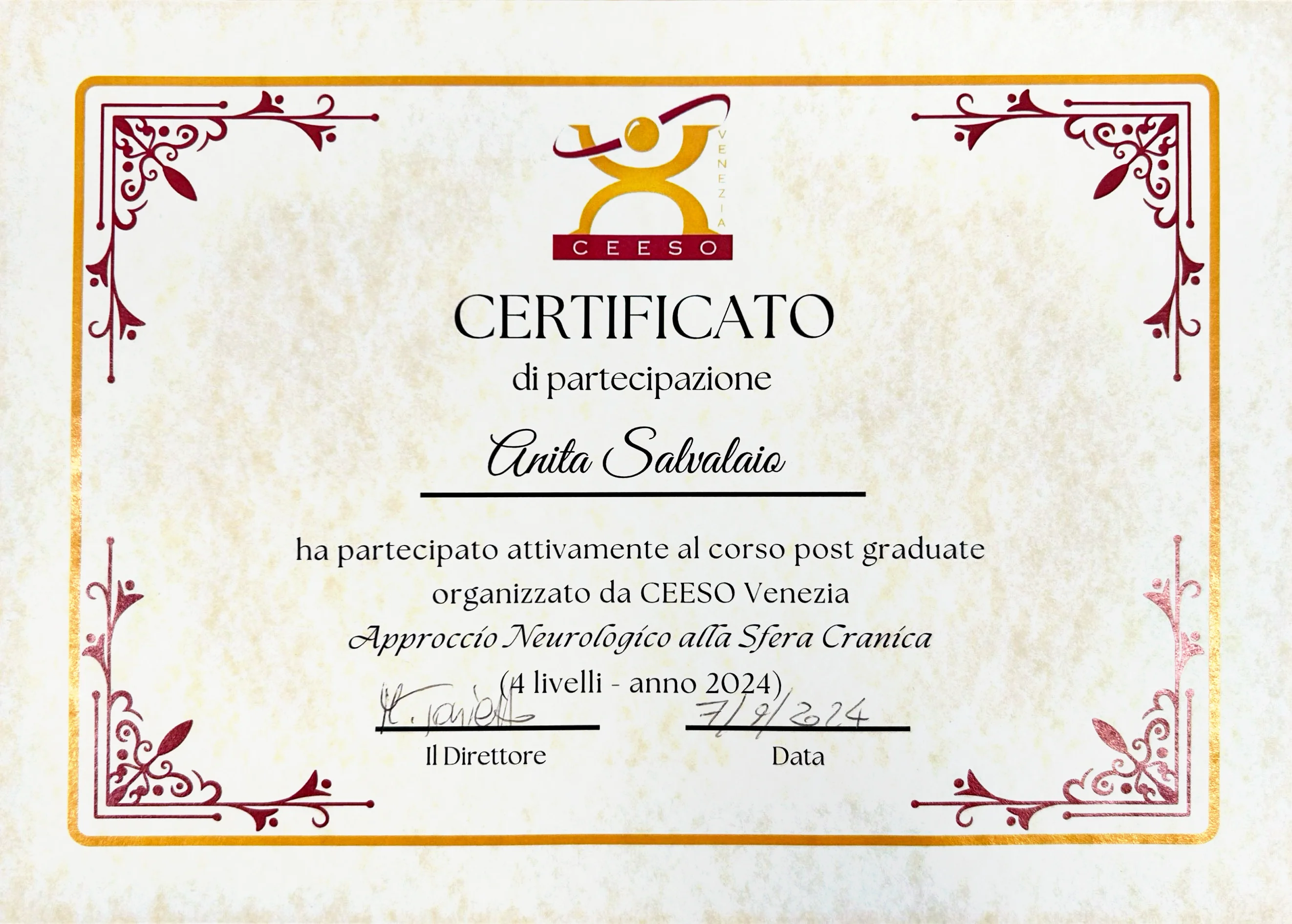 Certificato Approccio neurologico alla sfera cranica